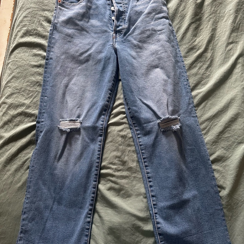 Levi's Blue Straight Leg Distressed Jeans